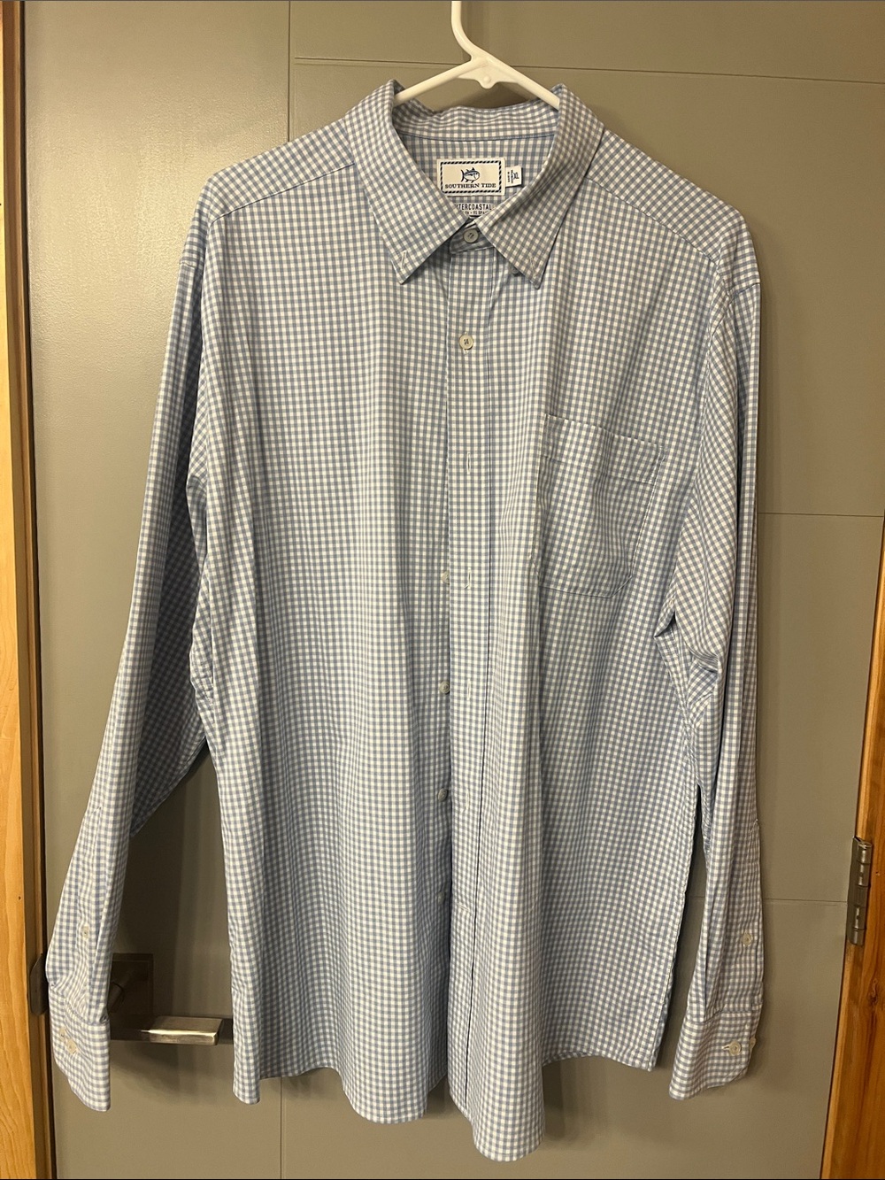 Men’s Southern Tide Blue and White Gingham Button-Down Shirt XL